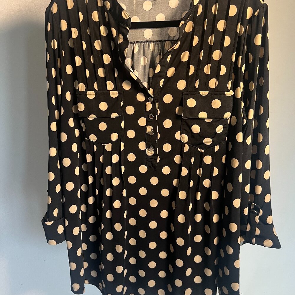 Black Polka Dot Blouse with Silver Metal Buttons